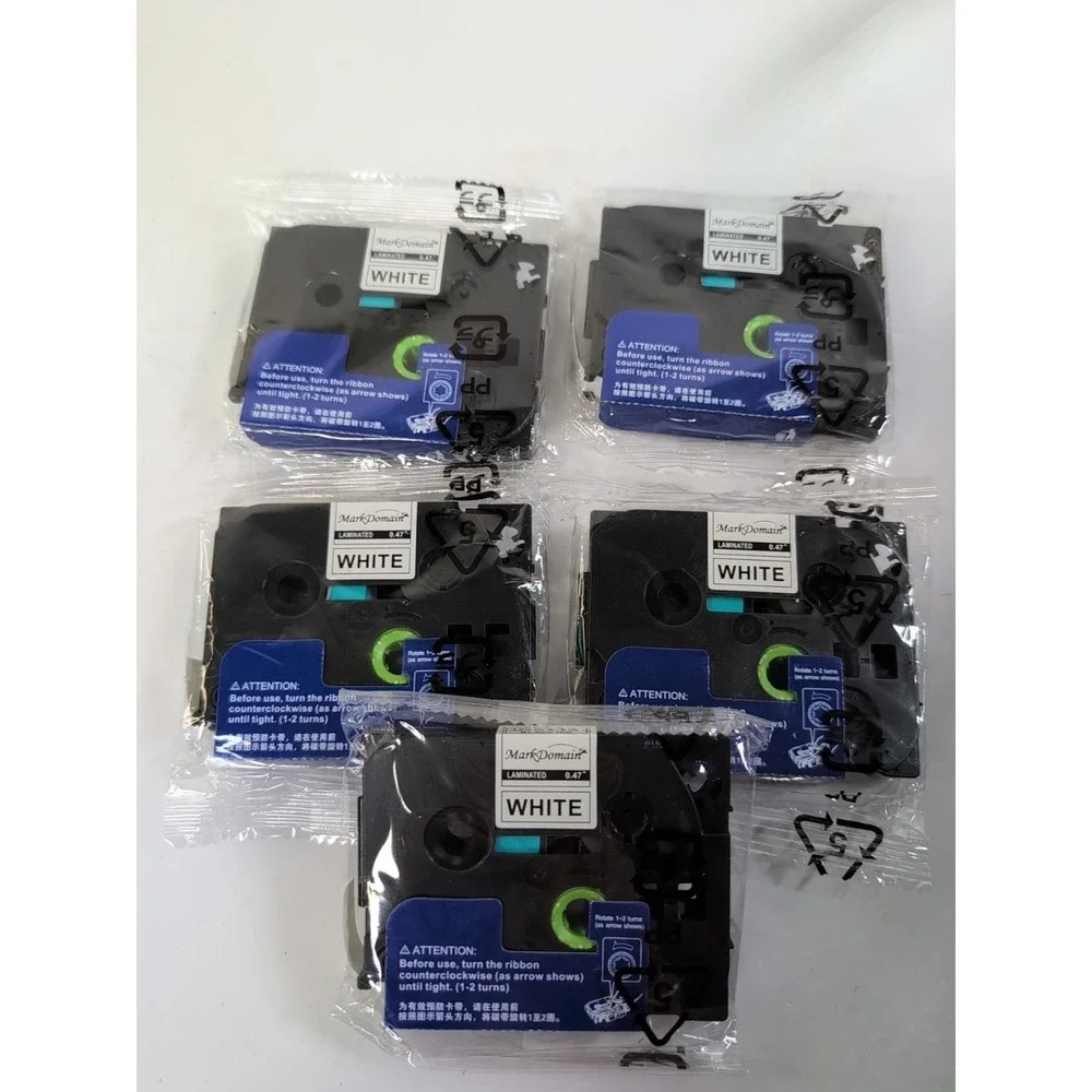 Laminated‎ Tape 12mm 0.47 white / Black compatible with brother New 5 Pack